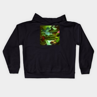 Magical Japanese Cottage In a Greenary Landscape, Beautiful Nature Kids Hoodie